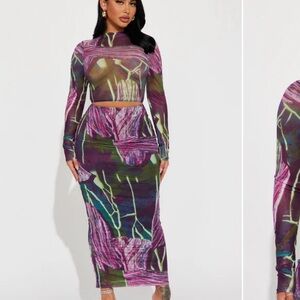 Fashion Nova Purple and Green 2 piece set